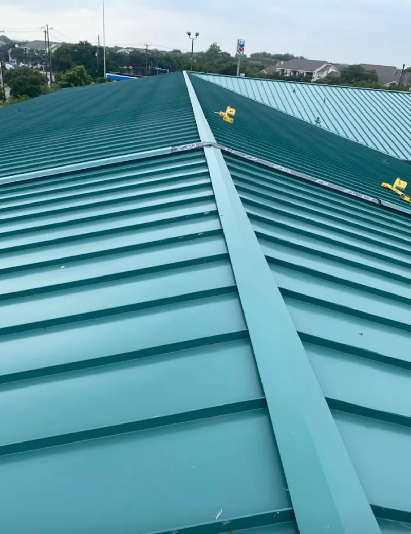 Green commercial metal roof ridge and valley for Metal Roof Repair in Sweet Home